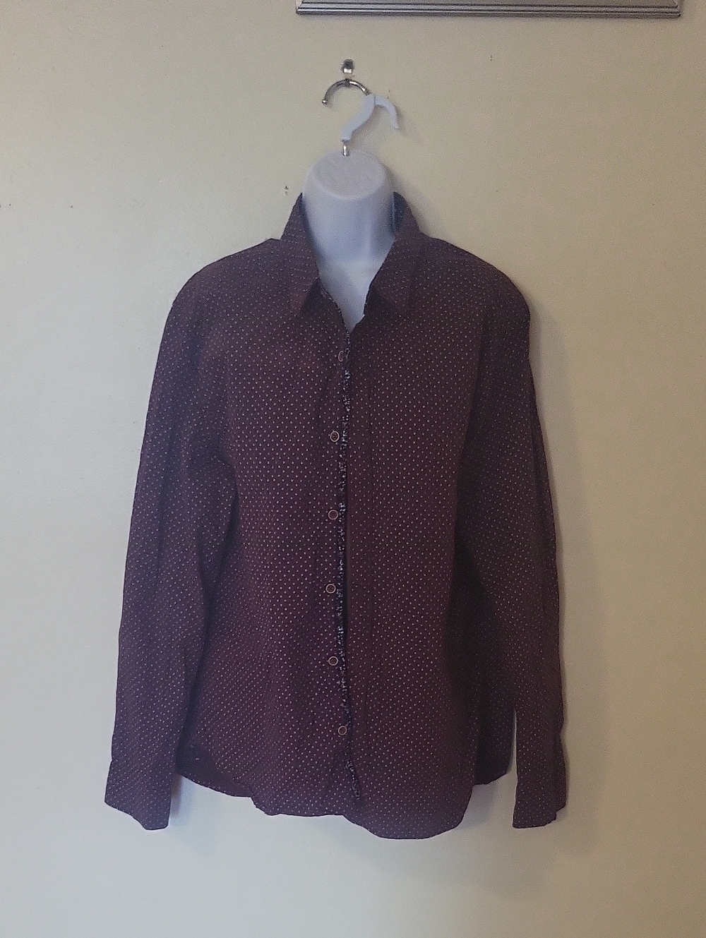 Men's Long-Sleeve Dot Print Shirt - Maroon